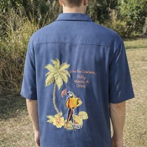 Tropical Blue Casual Button Down Shirt with Parrot Design